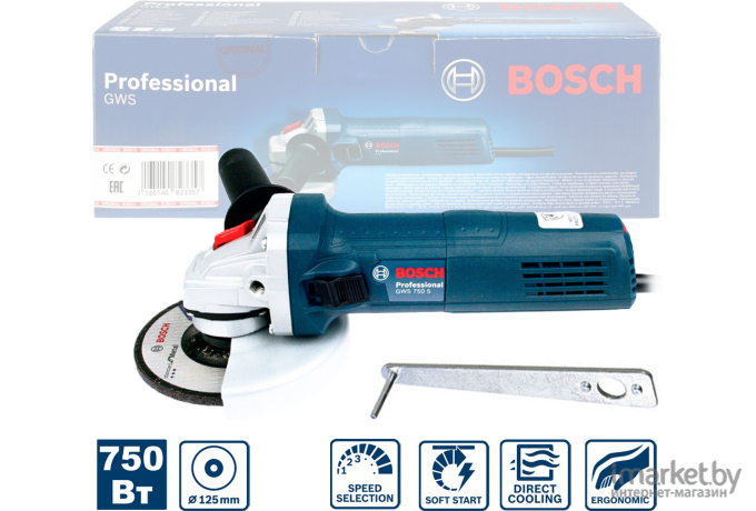 Профессиональная угловая шлифмашина Bosch GWS 750 S Professional (0.601.394.121)