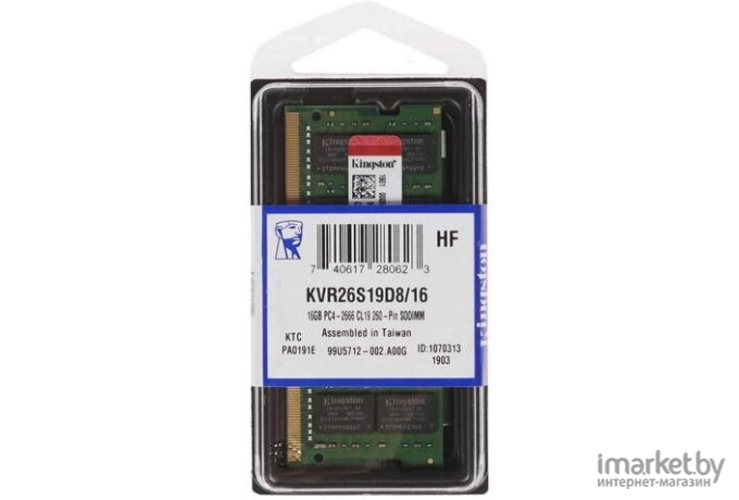 Оперативная память Kingston ValueRAM DDR4 SODIMM PC4-21300 16GB (KVR26S19D8/16)
