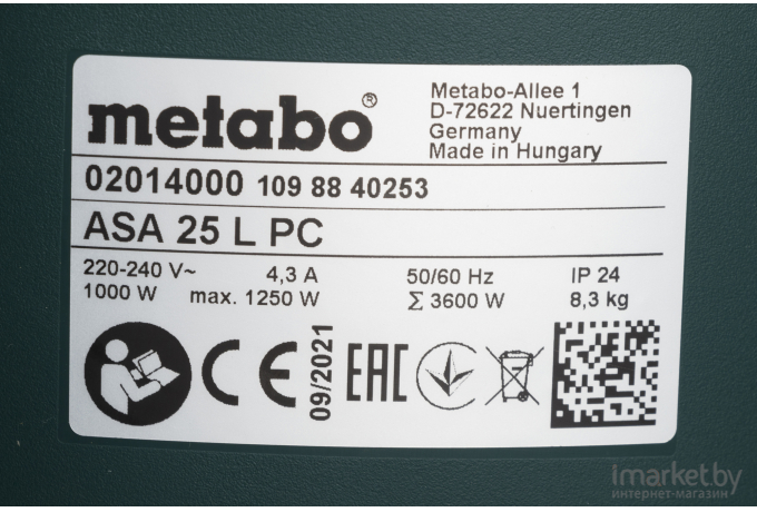 Пылесос Metabo ASA 25 L PC Green/Black [6.020140.00]