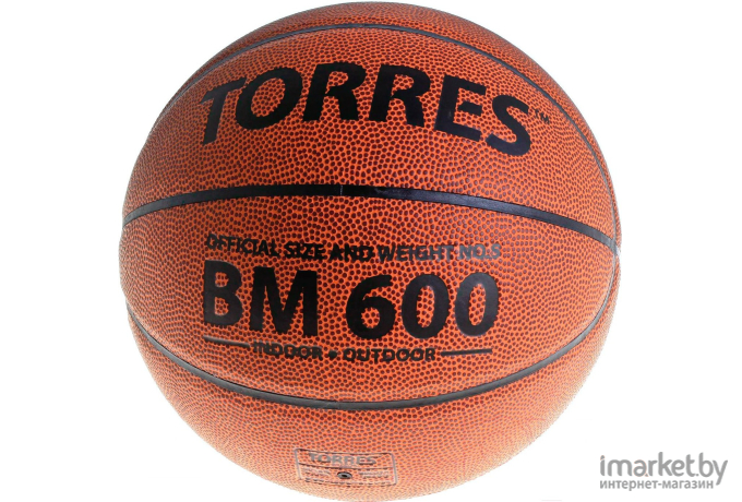 Баскетбольный мяч Torres BM600 р.6, ПУ, нейлон. бут. камера, коричневый/черный [B10026]