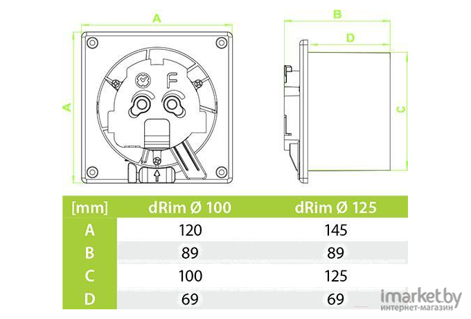 Вентилятор вытяжной AirRoxy dRim [125S-C161]
