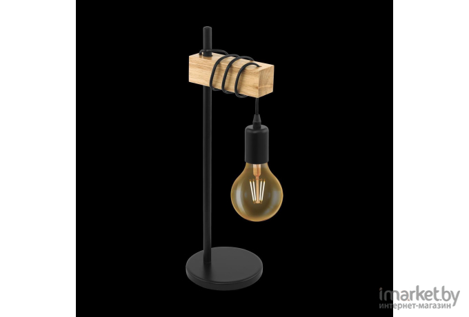  EGLO Настольная лампа TOWNSHEND, 1х10W (E27), L175, B155, H500, сталь, дерево, черный, коричневый [32918]