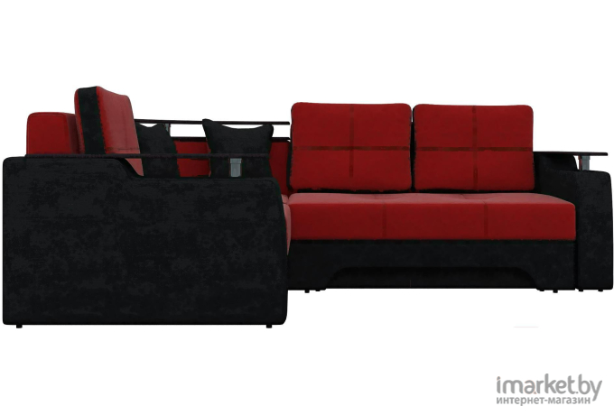 Угловой диван Mebelico Комфорт 90 левый 57409 микровельвет красный/черный