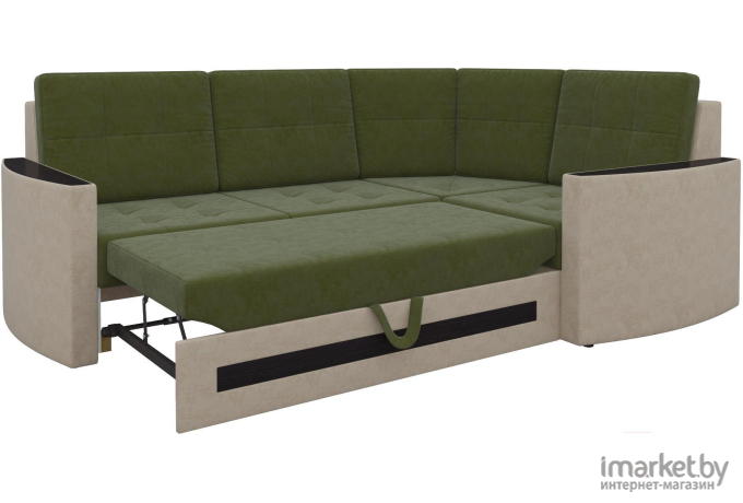 Угловой диван Mebelico Белла У 476 правый вельвет зеленый/бежевый
