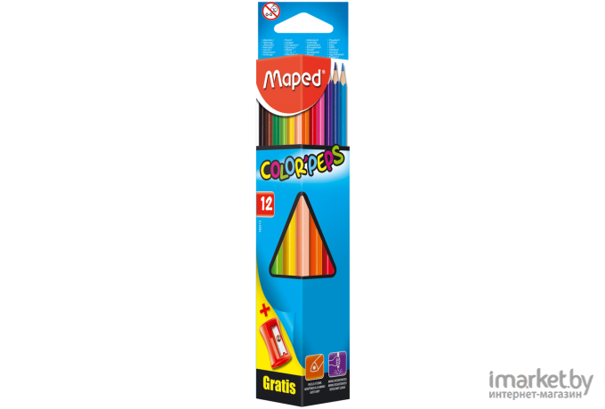Карандаш цветной Maped Color`Peps трехгранные липа 12 цветов [183213]