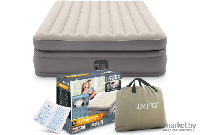 Надувной матрас Intex Prime Comfort Elevated (152x203x51) Fiber-Tech, встроенный эл.насос+сумка+ремкомплект [64164]