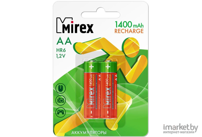 Батарейка, аккумулятор, зарядное Mirex Ni-MH HR6 AA 1400mAh блистер 2шт