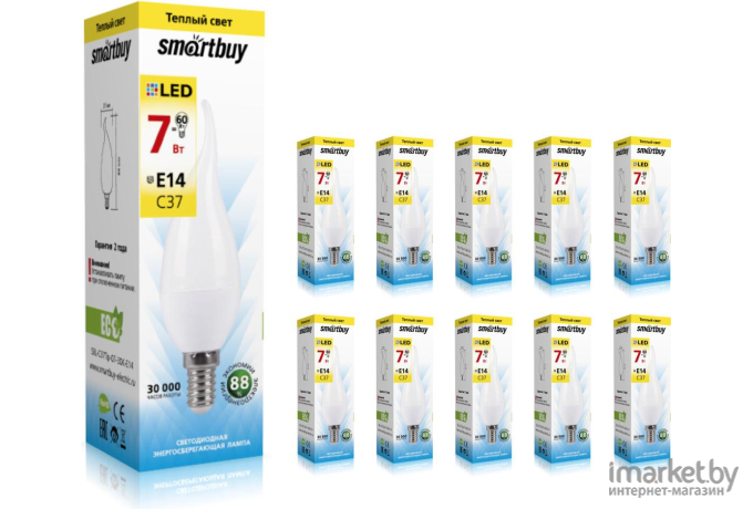 Светодиодная лампа SmartBuy SBL-C37Tip-07-30K-E14