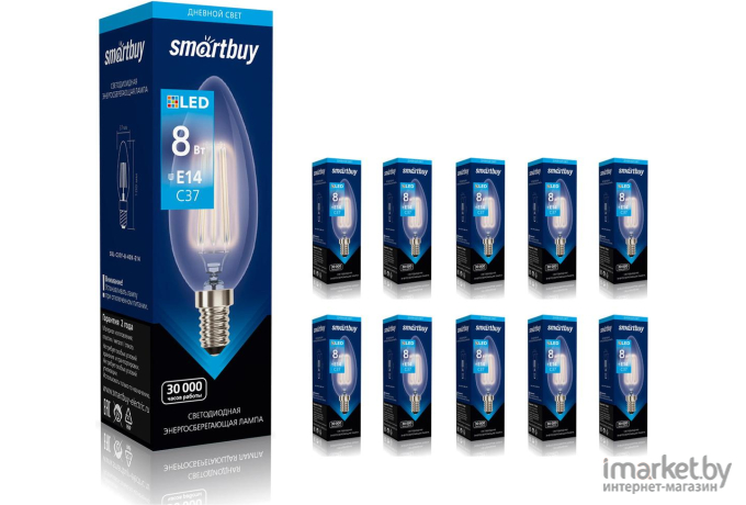 Светодиодная лампа SmartBuy SBL-C37F-8-40K-E14