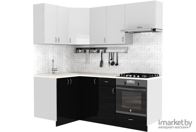 Готовая кухня Сивирин-Компани Клео глоcс 1.2x2.0 левая черный глянец/белый глянец