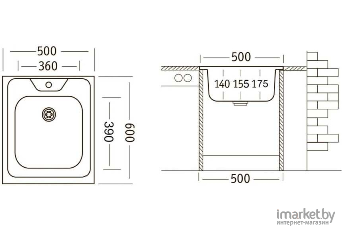 Кухонная мойка Ukinox Стандарт STD500.600 5C 0CS с сифоном