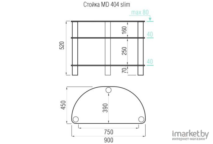 Тумба под TV Metaldesign MD 404 slim/хром/дымч