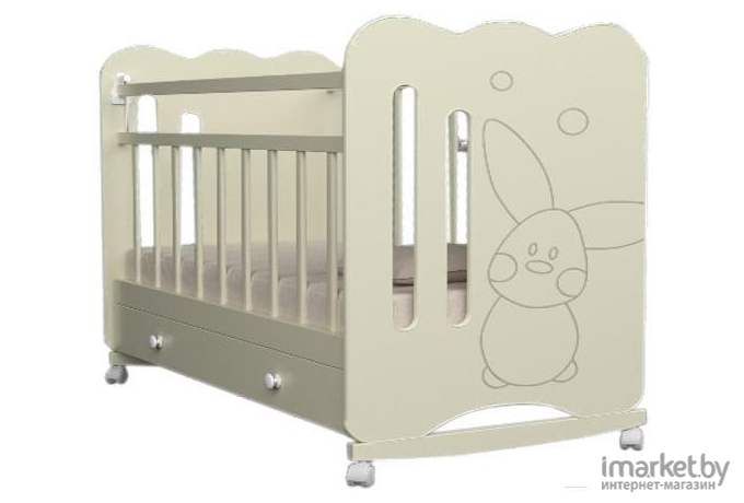 Детская кроватка VDK Sweet Rabbit колесо-качалка и ящик слоновая кость