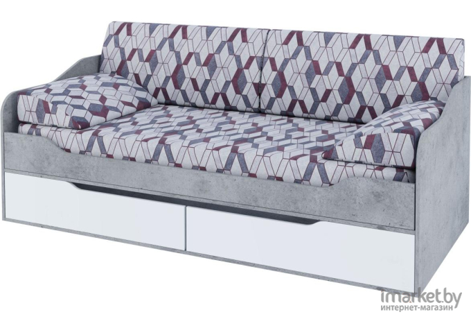 Кровать SV-Мебель МС Грей К  90/200 с ящиками без фотопечати цемент светлый/белый [00-00099031]