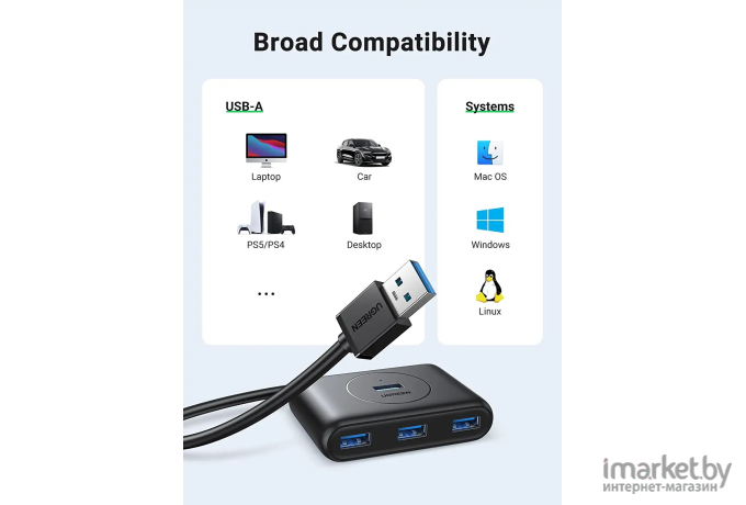 USB-хаб Ugreen CR113 0.5м черный [20290]