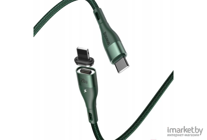 Кабель Baseus CATLXC-06 Zinc Magnetic Safe Fast Charging Data Cable Type-C to Lightning 20W магнитный 1m Green (Baseus Zinc Magnetic Safe Fast Charging Data Cable Type-C to IP PD 20W 1m Green (CATLXC-06))
