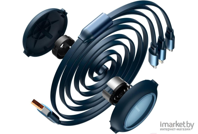 Кабель Baseus Bright Mirror One-for-three Retractable Data Cable USB to M+L+C 1.2m 66W Blue (CAMLC-MJ03)