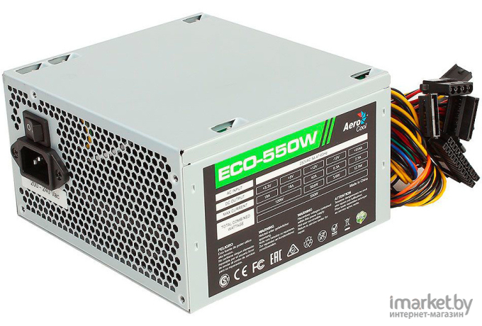 Блок питания для компьютеров AeroCool ATX 550W (24+4+4pin) 120mm fan 4xSATA RTL [ECO-550]