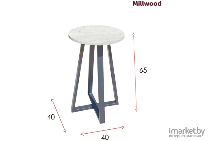 Журнальный столик Millwood Лофт СТ-4 Л 40х40х65 дуб табачный Craft/металл белый