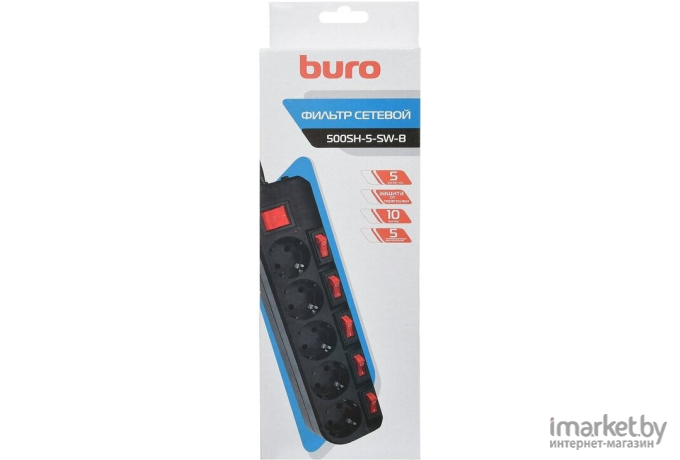 Сетевой фильтр Buro 500SH-5-SW-B черный