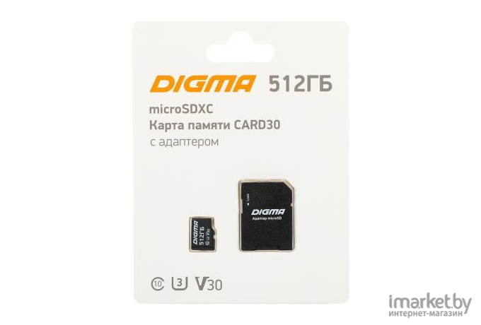 Карта памяти Digma microSDXC 512Gb Class10 Digma CARD30 + adapter (DGFCA512A03)