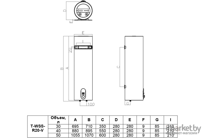 Накопительный водонагреватель Timberk T-WSS40-R20-V