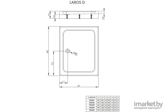 Душевой поддон Radaway Laros Compact D1000x800 / SLD81017-01